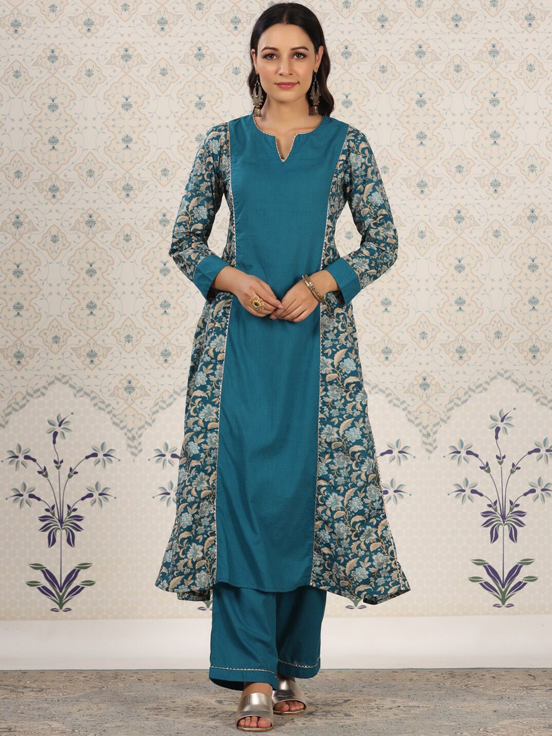 Dhiyona OD  Floral Printed Panelled Gotta Patti Pure Cotton Kurta Set