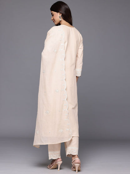Dhiyona VA Women's Embroidered Pure Cotton Kurta with Trousers & Dupatta