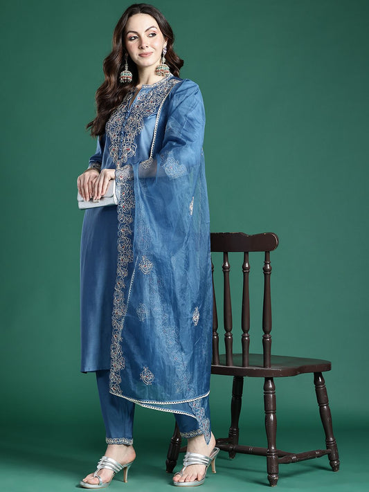 Dhiyona IE Ethnic Motifs Embroidered Kurta with Trousers & Dupatta