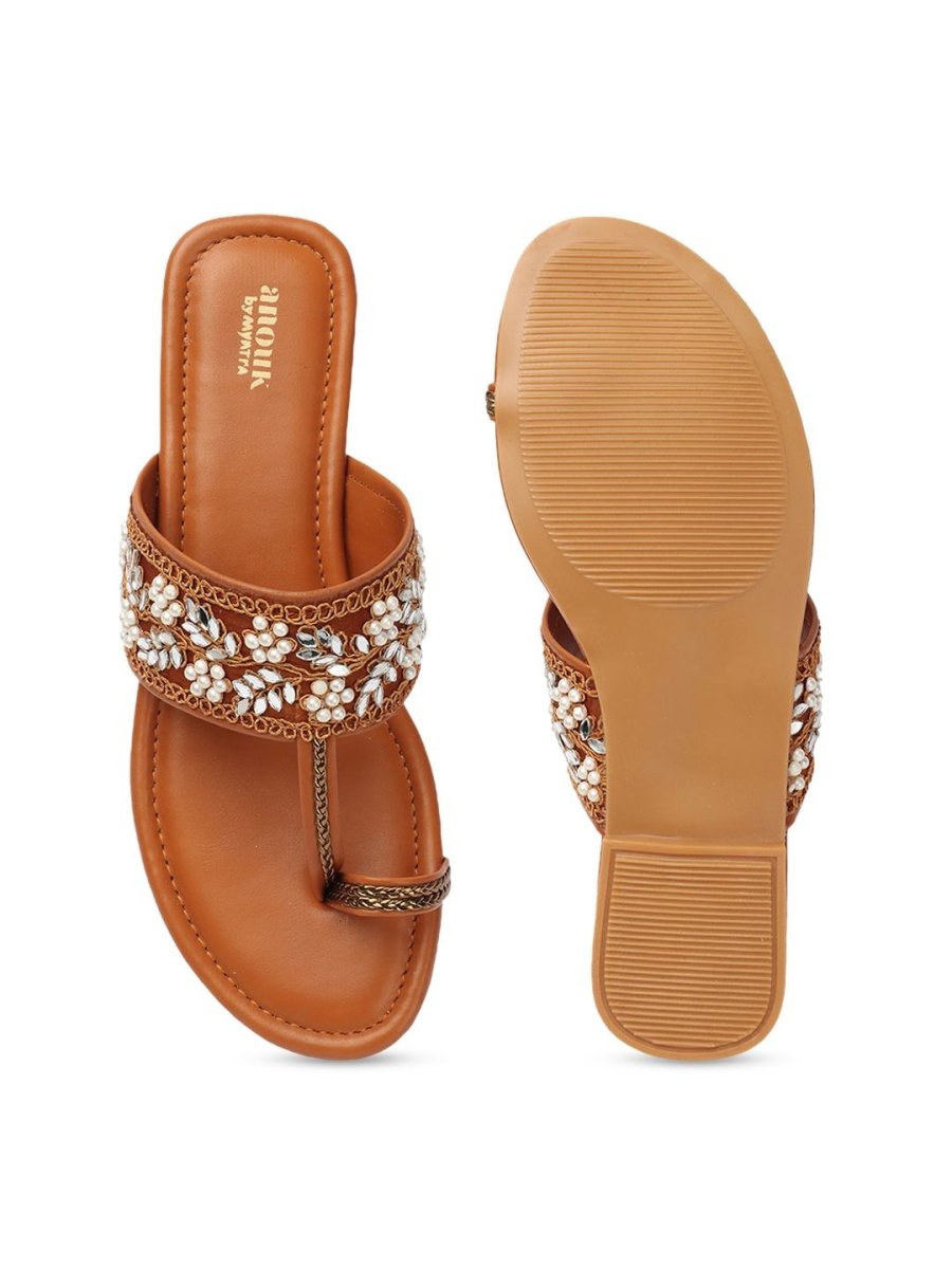 Dhiyona AK Floral Embellished Embroidered Open One Toe Flats