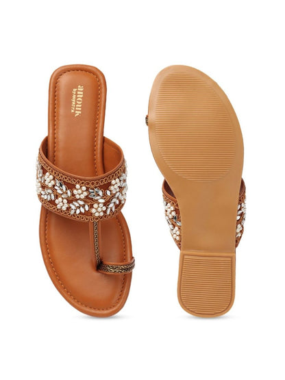 Dhiyona AK Floral Embellished Embroidered Open One Toe Flats