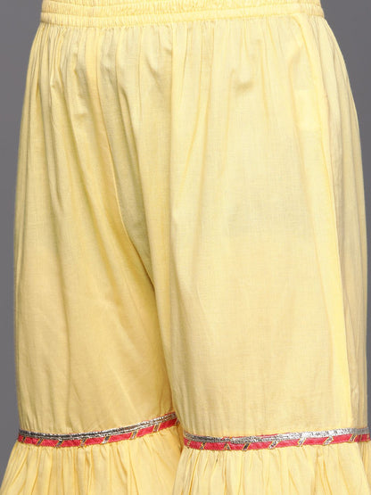 Dhiyona VA Women's Yellow Gotta Patti Pure Cotton Kurta with Sharara & With Dupatta