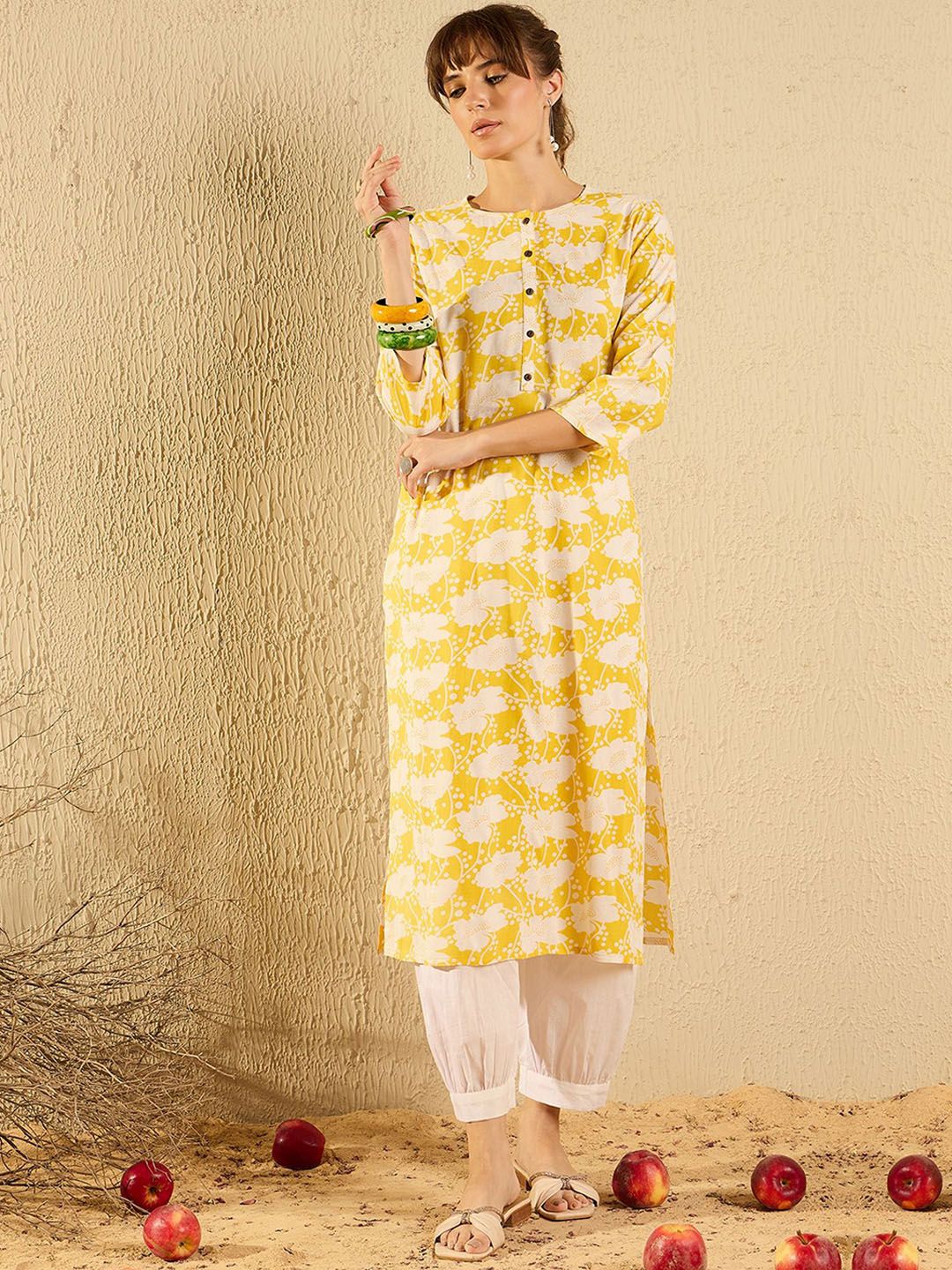 Dhiyona IE Pack of 2 Ethnic Motifs Printed Pastels Straight Kurta