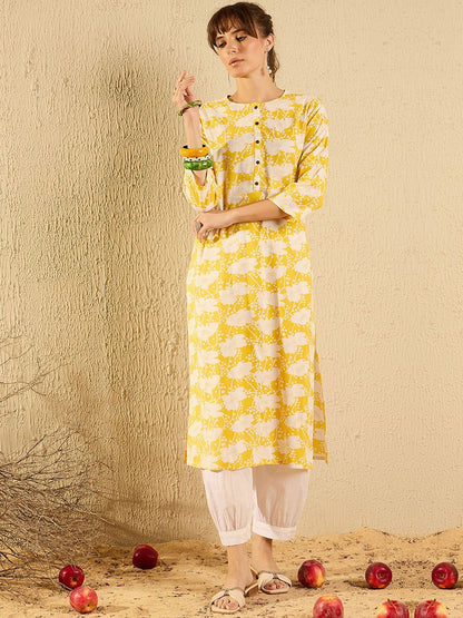 Dhiyona IE Pack of 2 Ethnic Motifs Printed Pastels Straight Kurta