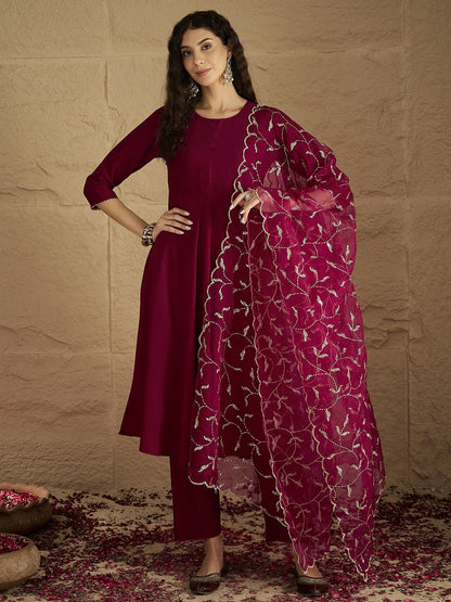 Dhiyona VA Women's Solid Kurta with Trousers & Dupatta
