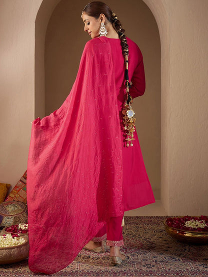 Women Ethnic Motifs Embroidered Regular Sequinned Kurta with Trousers & With Dupatta