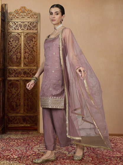 Dhiyona PD Women Embroidered Straight Kurta & Palazzos With Dupatta