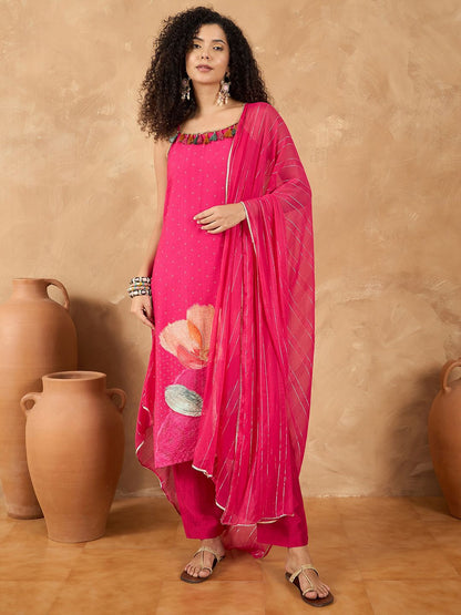 Dhiyona VA Women's Spaghetti Strap Floral Kurta with Trousers & Dupatta