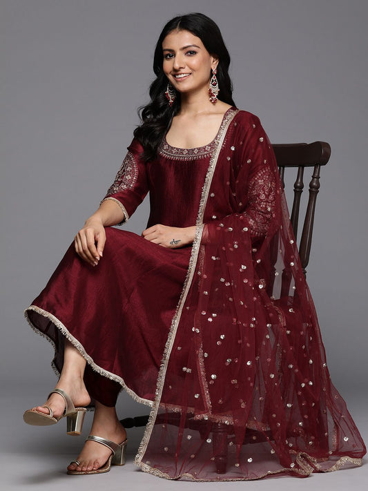 Dhiyona VA Women's Ethnic Motifs Embroidered Anarkali Kurta with Palazzos & With Dupatta