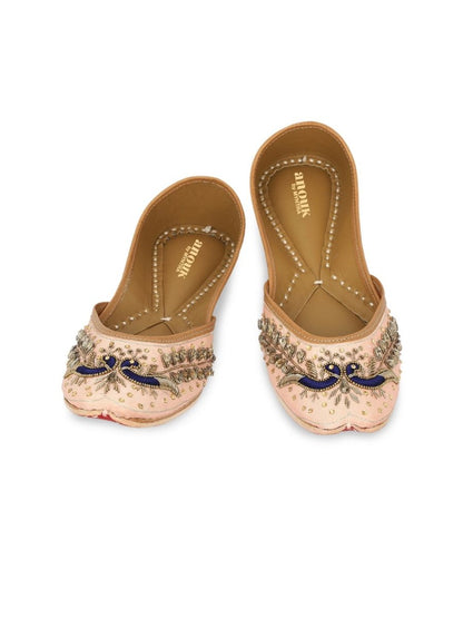 Dhiyona AK Women Rose Gold Coloured Ethnic Embellished Mojaris