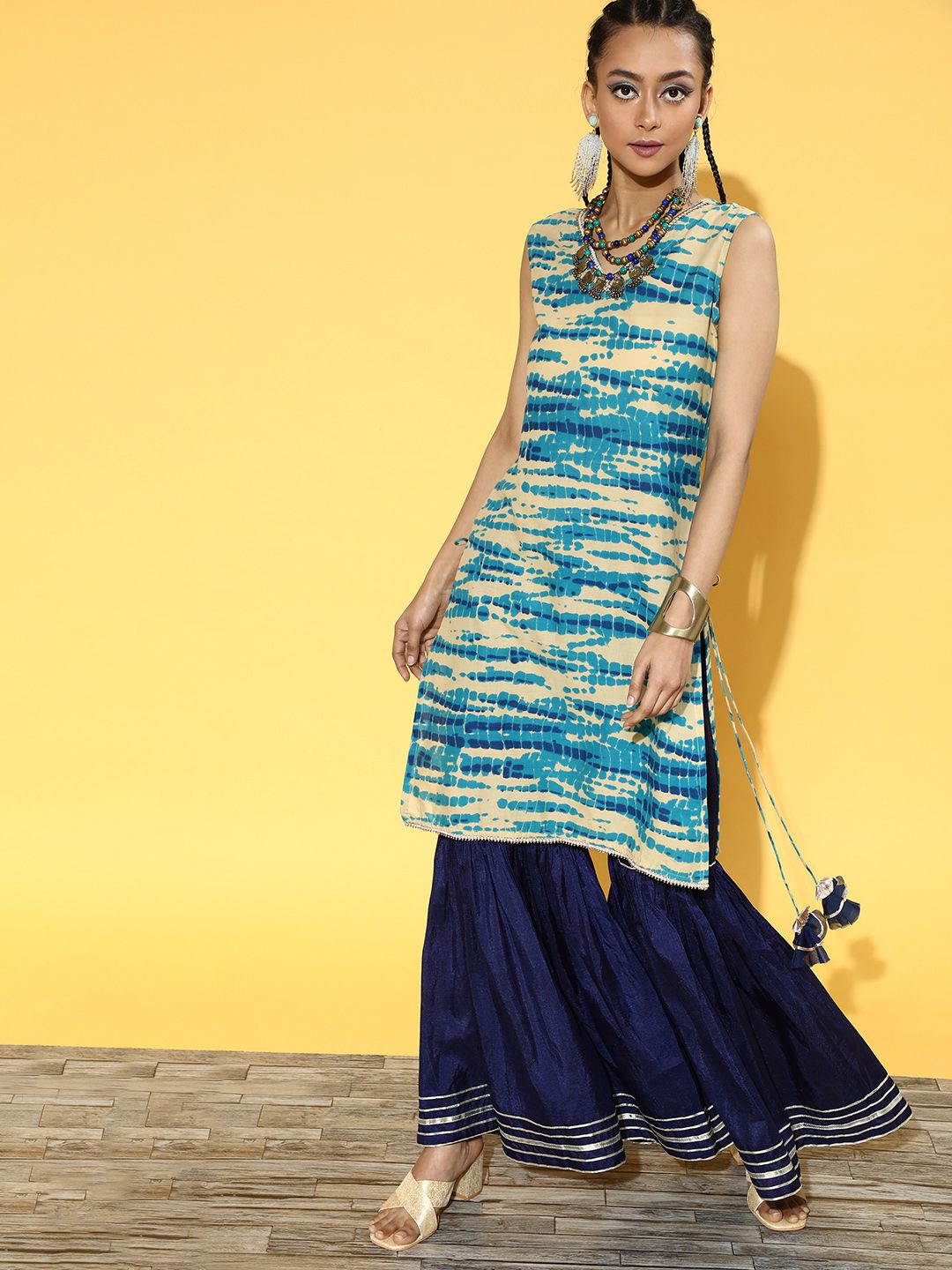 Ombre Cotton Blend Short Kurti with Sharara