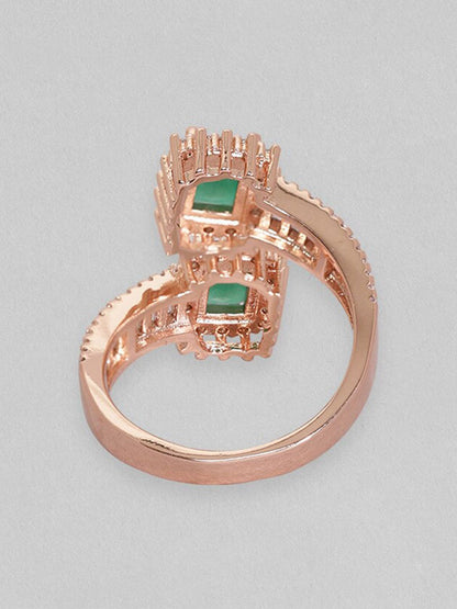 Dhiyona RJ Women's 18K Rose Gold-Plated Emerald Green & Cubic Zirconia Studded Adjustable Finger Ring