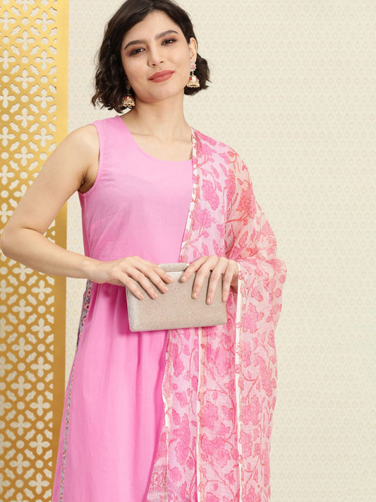 Dhiyona PD Women Women Pink Pleated Pure Cotton Rozana Kurta Set