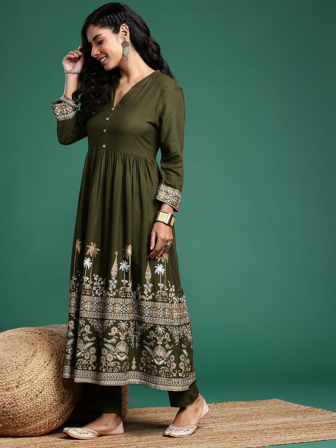 Dhiyona SN Women's Floral Printed Regular Kurta with Trousers & Dupatta