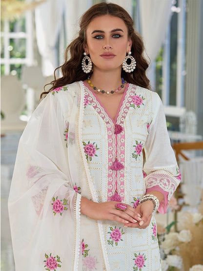 Dhiyona IE Women Floral Embroidered Regular Thread Work Pure Cotton Kurta