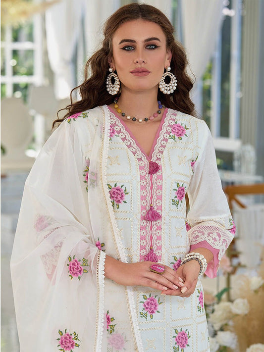 Dhiyona IE Women Floral Embroidered Regular Thread Work Pure Cotton Kurta