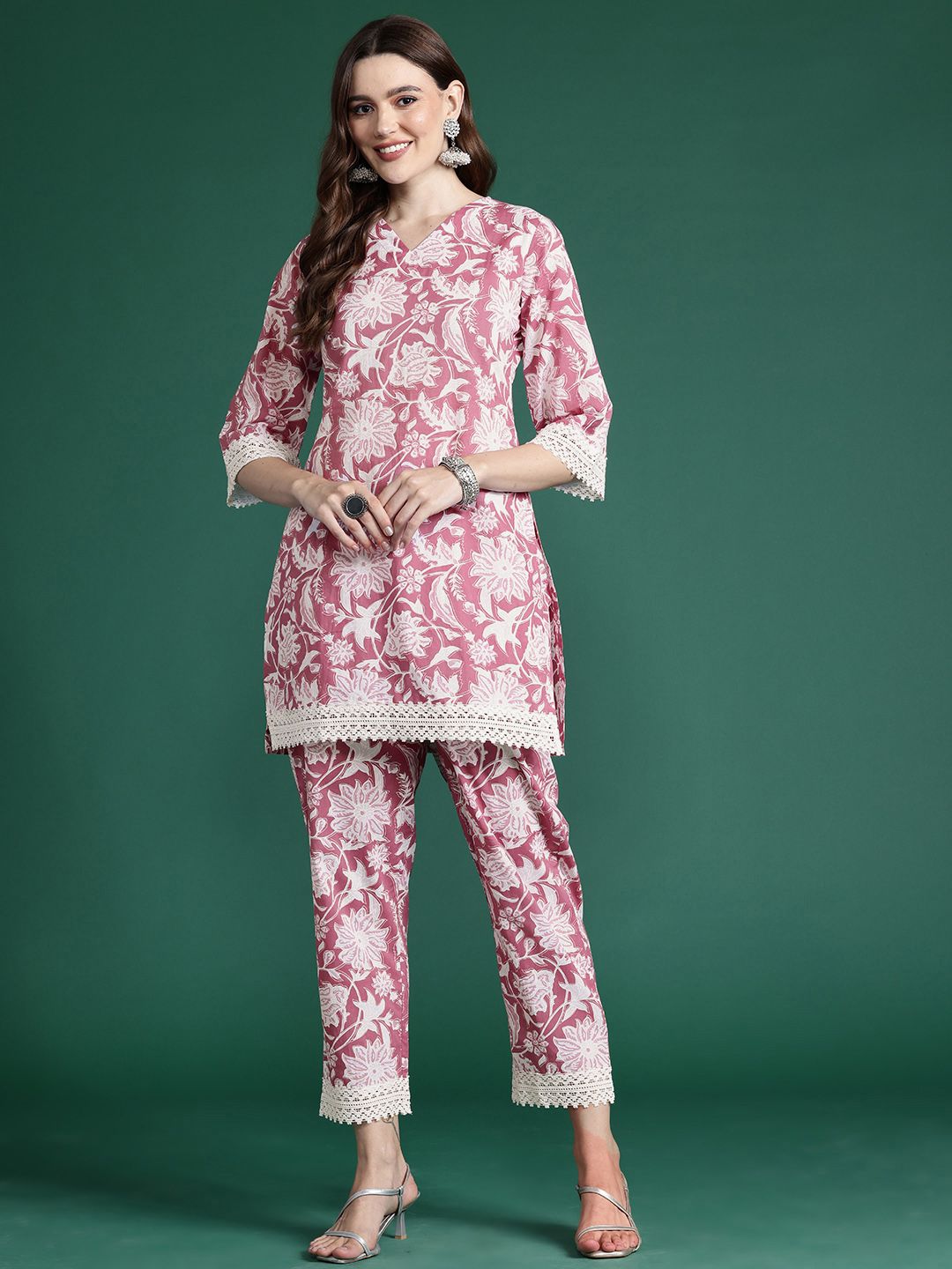 Dhiyona IE Floral Printed Pure Cotton Tunic With Trousers