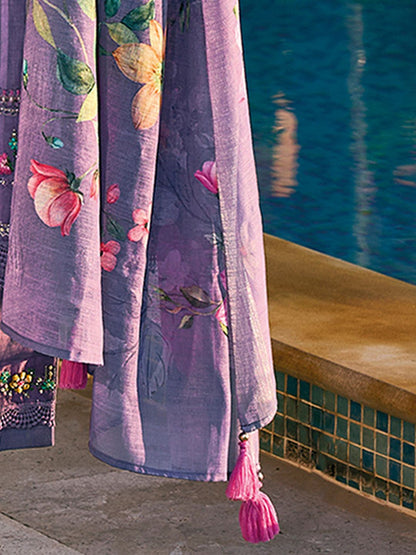 Dhiyona IE Floral Embroidered Regular Thread Work Pure Cotton Kurta With Trousers & Dupatta