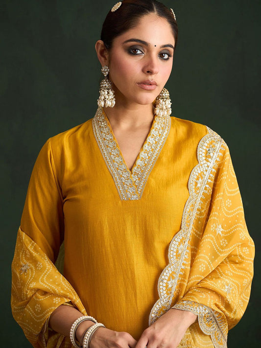Dhiyona IE Women Ethnic Motifs Embroidered Regular Kurta with Trousers & With Dupatta