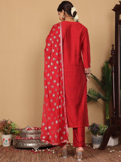 Dhiyona VA Women's Ethnic Motifs Embroidered Regular Sequinned Kurta with Trousers & Dupatta
