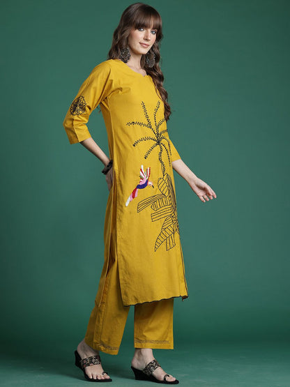 Dhiyona IE Embroidered Straight Tunic With Trousers Co-Ords