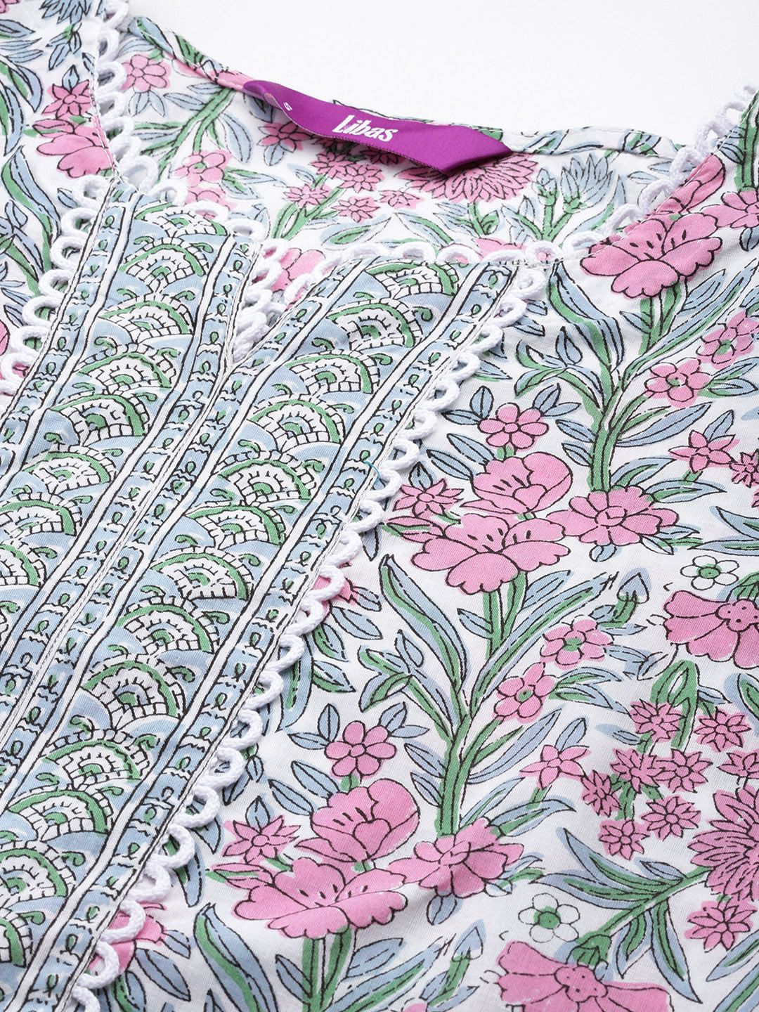 Dhiyona LB Women's Floral Printed Regular Pure Cotton Kurta with Palazzos & Dupatta