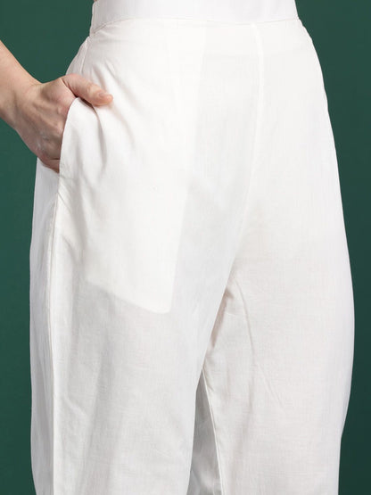 Dhiyona IE Floral Printed Beads and Stones Linen Kurta with Trousers & With Dupatta