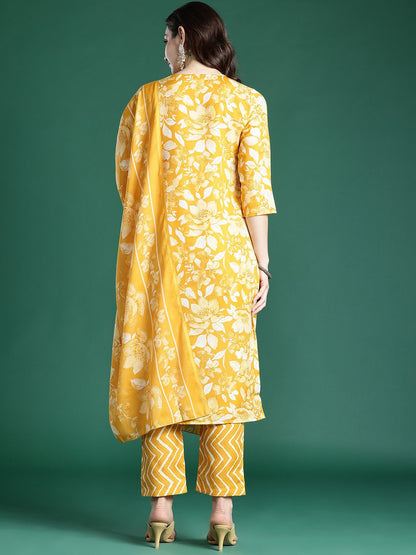Dhiyona IE Floral Printed Kurta with Trousers & Dupatta