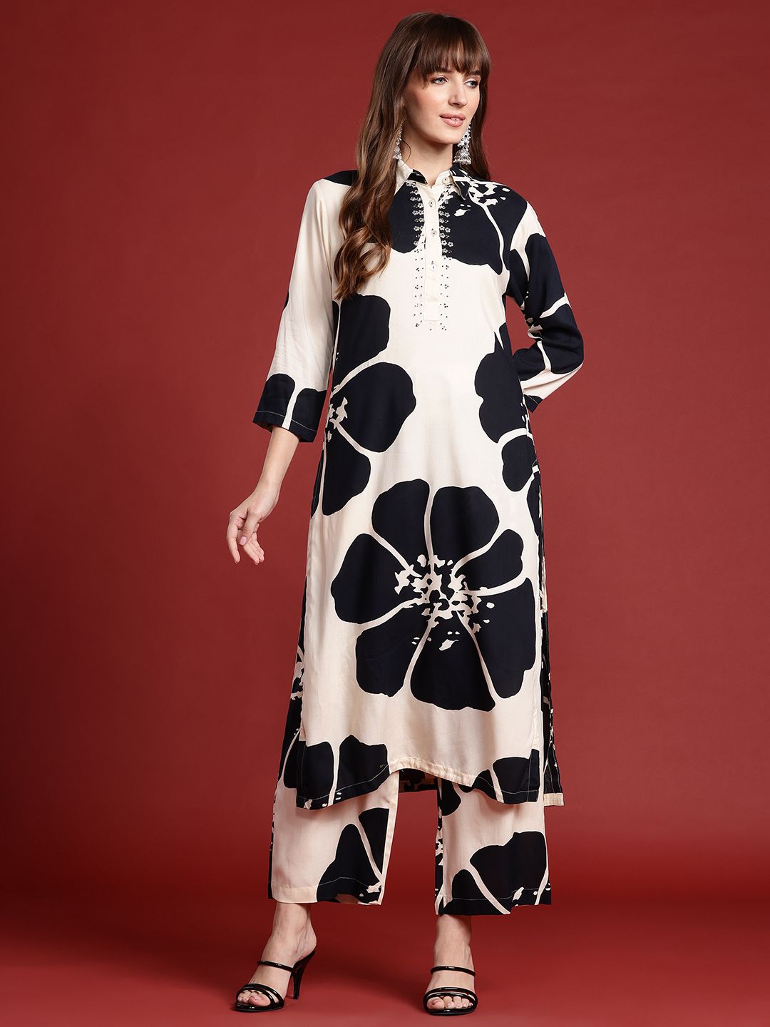 Floral Printed Sequinned Kurta with Palazzos
