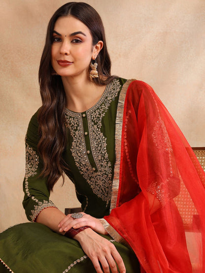 Dhiyona PD Women Women Solid Embroidered A-Line Kurta Sets
