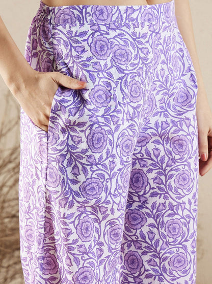 Dhiyona IE Women Floral Printed Panelled Pure Cotton Kurta with Palazzos & With Dupatta