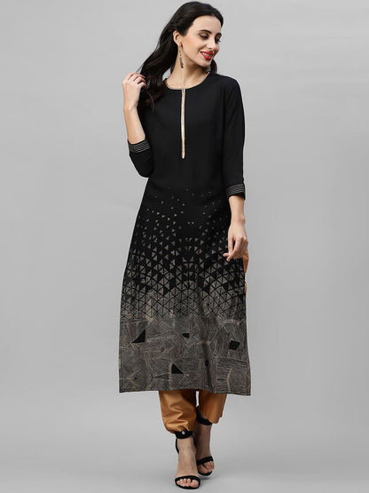 Dhiyona IE Women Black Embroidered Anarkali Kurta