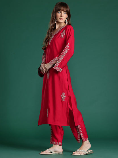 Dhiyona IE Ethnic Motifs Embroidered Sequinned Kurta with Trousers