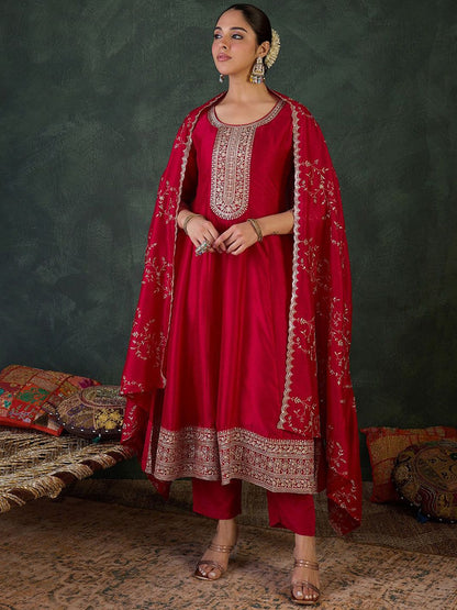 Women Ethnic Motifs Embroidered Sequinned Kurta with Trousers & With Dupatta