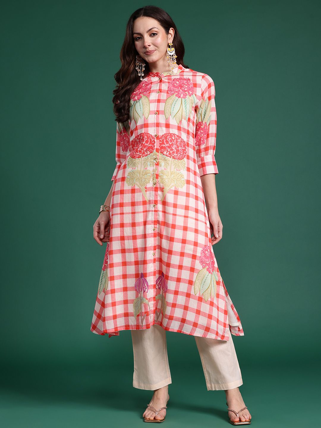 Dhiyona IE Floral Printed Regular Pure Cotton Kurta with Trousers