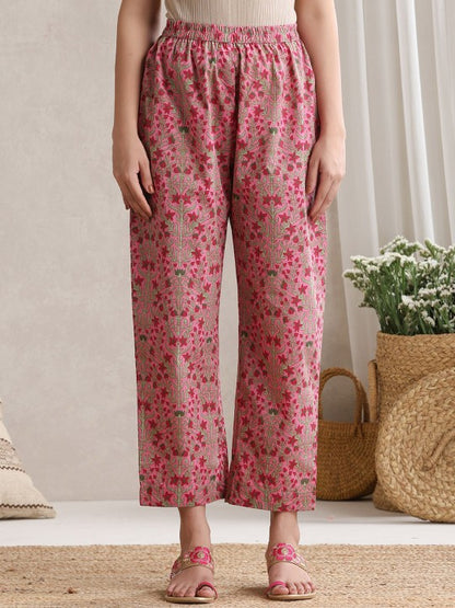 Women's Women Floral Printed Regular Pure Cotton Kurta with Palazzos & With Dupatta
