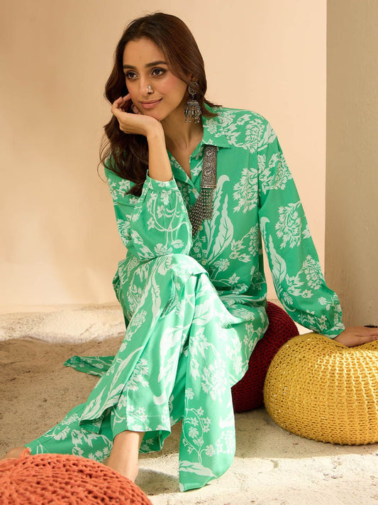 Dhiyona IE Women Floral Printed Regular Kurta with Trousers