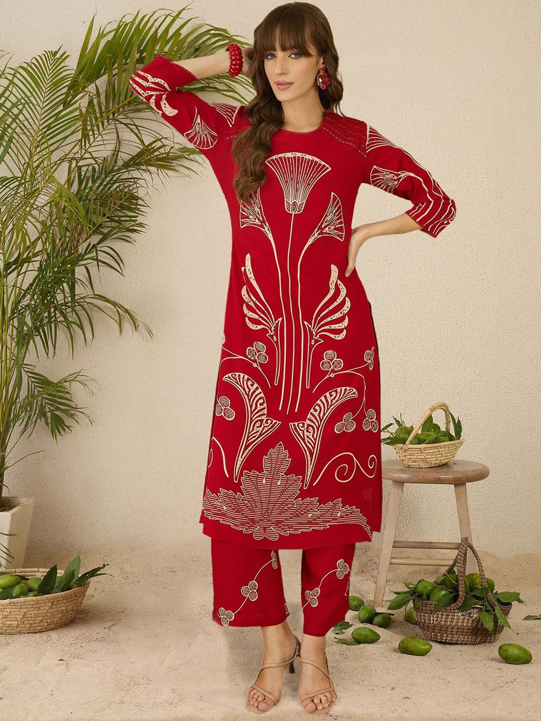 Dhiyona IE Indo era Printed Straight Tunic & Trousers Co-Ord Set