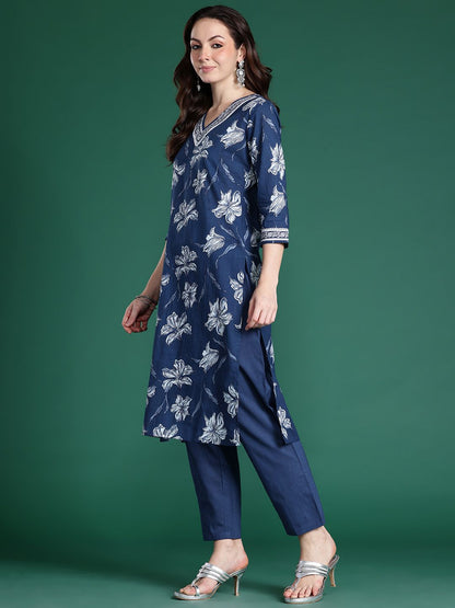 Floral Printed Regular Pure Cotton Kurta with Trousers & Dupatta