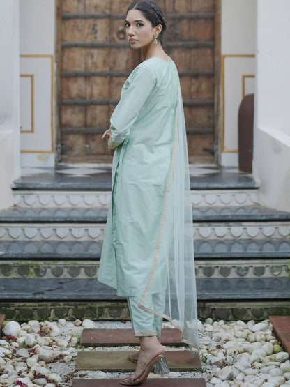 Women Embroidered Regular Kurta with Trousers & With Dupatta
