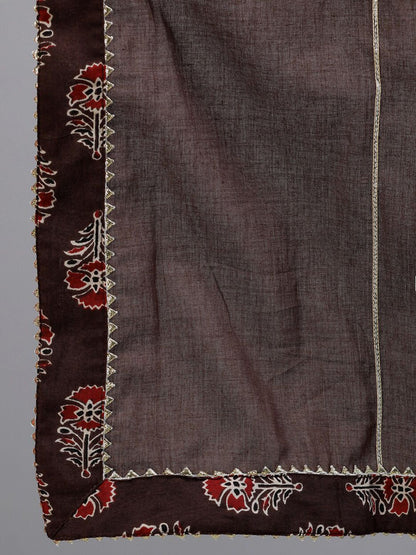 Dhiyona IS Women's Women Brown Embroidered Kurti with Sharara & Dupatta
