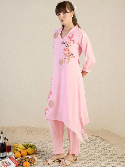 Dhiyona IE Printed Pure Cotton Shirt Collar Top With Trousers Co-Ords