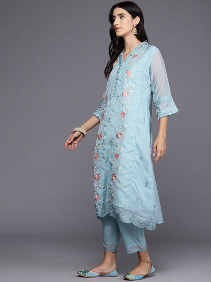 Dhiyona IE Women Floral Embroidered Regular Thread Work Kurta with Trousers & Dupatta