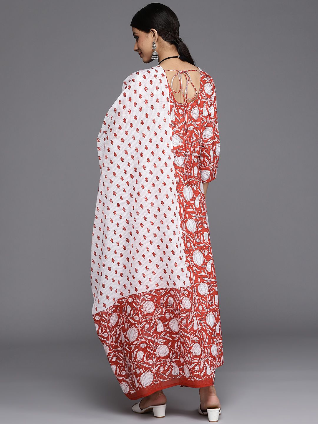 Dhiyona VA Women's Red Ethnic Motifs Printed Pure Cotton Kurta with Trousers & Dupatta