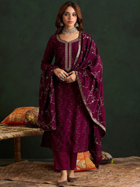 Dhiyona IE Ethnic Motifs Embroidered Kurta with Trousers & Dupatta