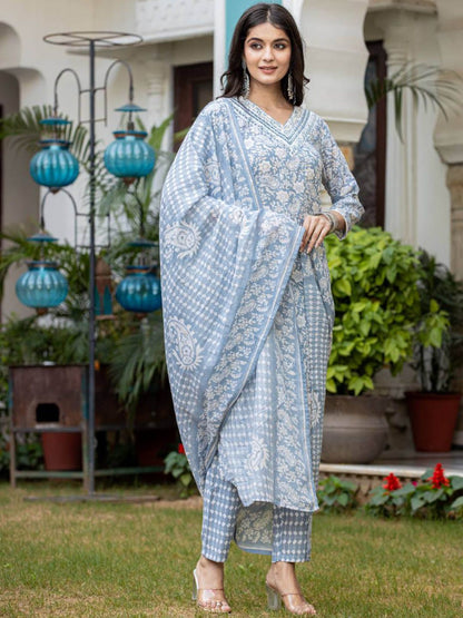 Dhiyona VA Women'sPaisley Printed Regular Kurta with Trouser & Dupatta