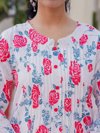 Dhiyona IE Printed Pure Cotton Tunic & Trousers Co-Ord Set