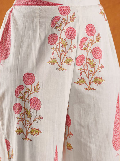 Women Floral Printed Regular Pure Cotton Kurta with Trousers & With Dupatta