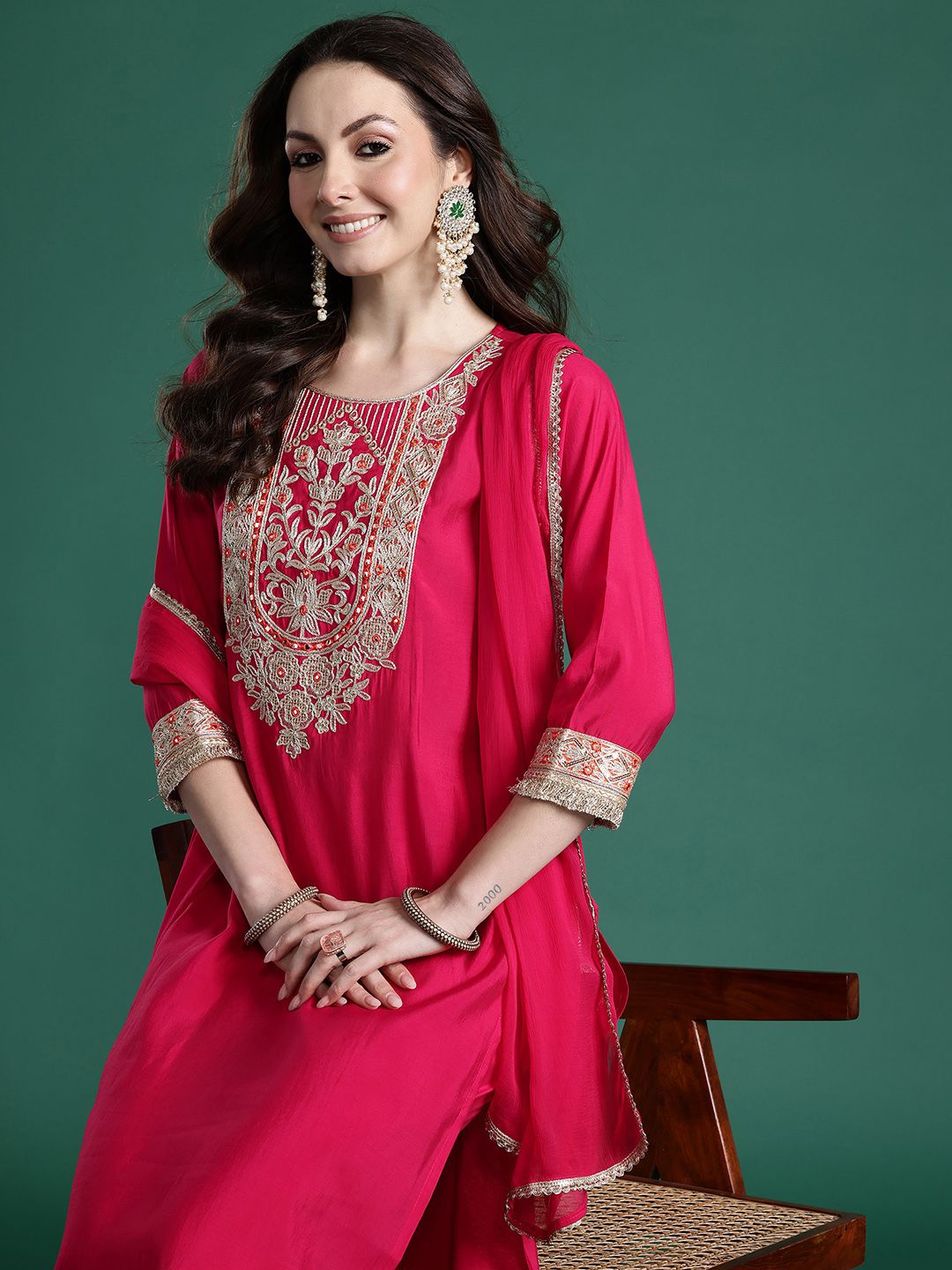 Ethnic Motifs Regular Kurta with Trousers & Dupatta