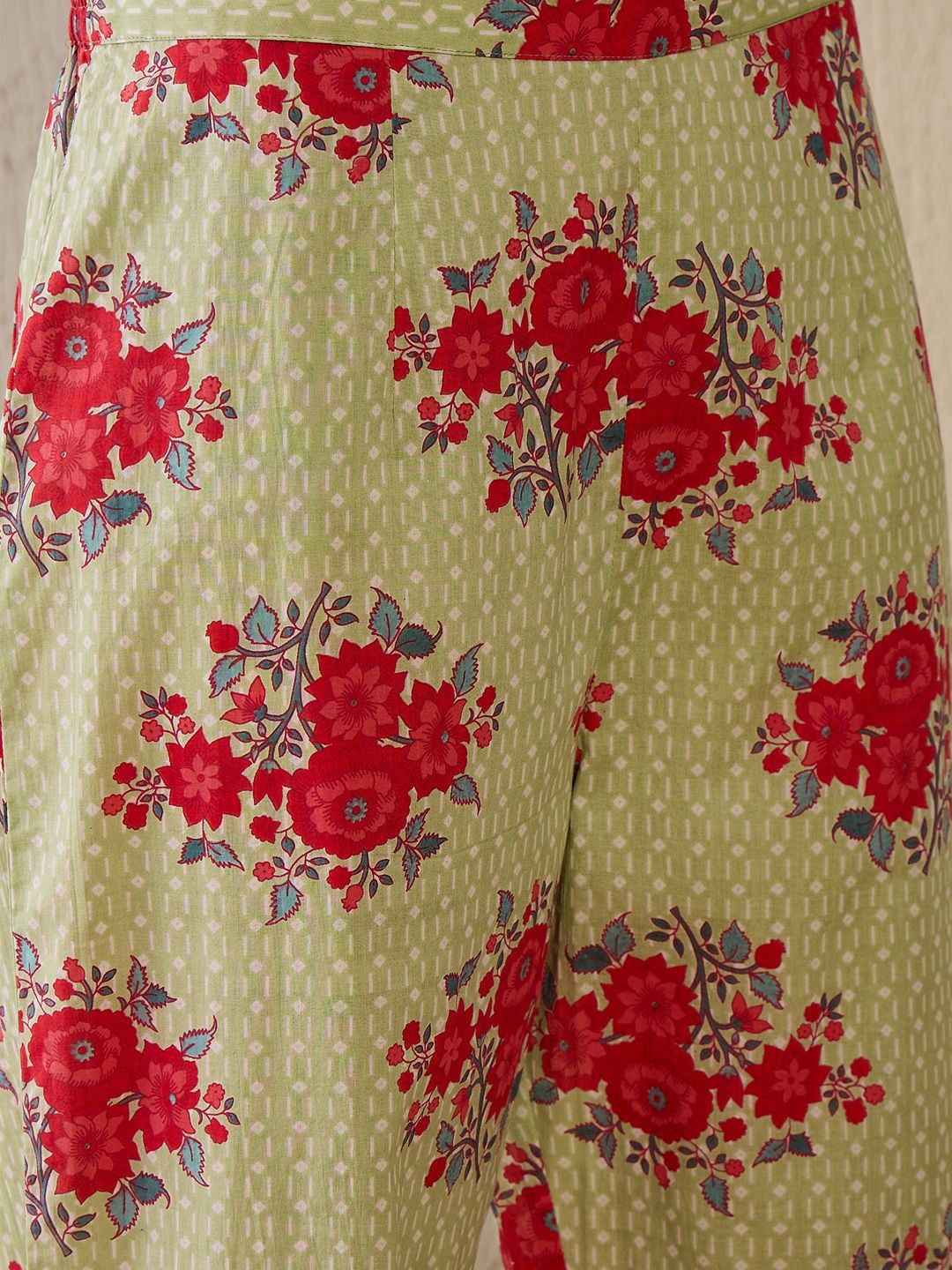 Dhiyona IE Women Floral Printed Regular Mirror Work Pure Cotton Kurta with Trousers